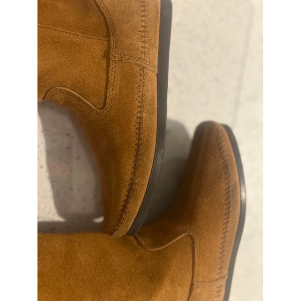 Women's Minnetonka Brown Suede Fringe Moccasin Boots Mid Calf Casual Size 8 - Picture 7 of 9